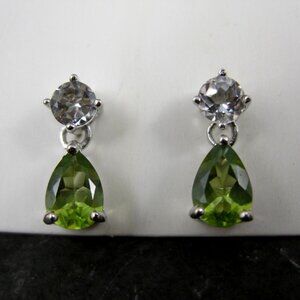 Sterling Silver Peridot and White Topaz Earrings